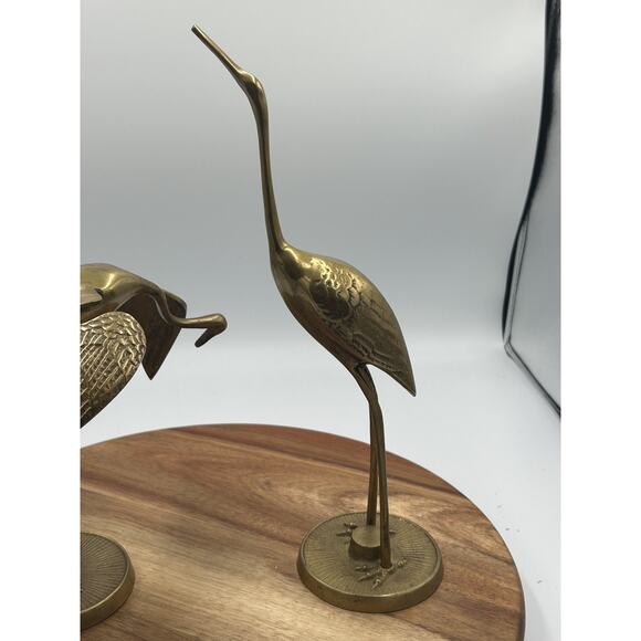Solid Brass Crane Heron Egret Bird Figurines Pair Sculptures Textured Set of 2 - Picture 6 of 11